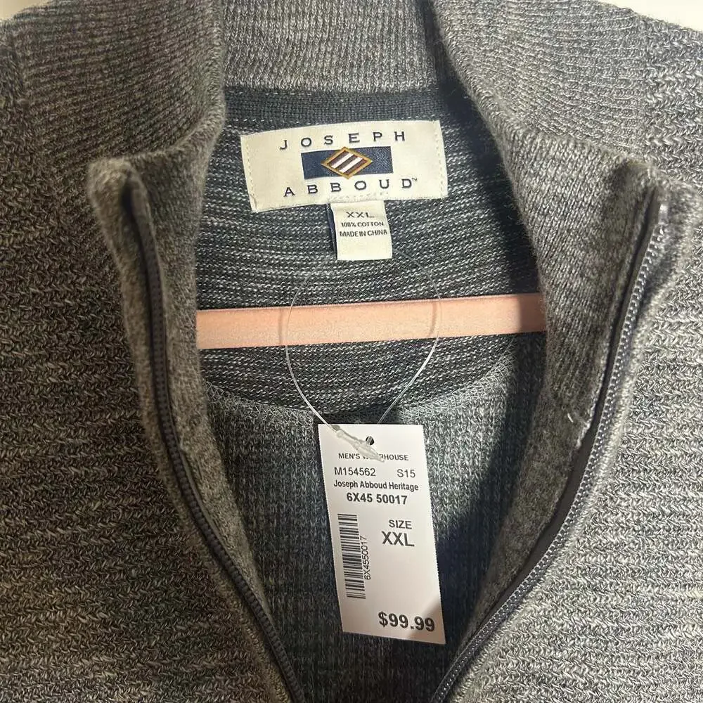 Joseph Abboud Heritage Men's Gray Mock Neck Quarter Zip Pullover Sweater XXL